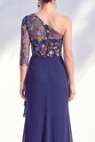 Vestido largo de madre de la novia, gris sirena, púrpura morado de un solo hombro