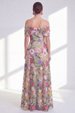 Vestido de madre de la novia caqui claro de línea A-line Ligero Floral alto y bajo
