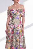 Vestido de madre de la novia caqui claro de línea A-line Ligero Floral alto y bajo