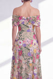 Vestido de madre de la novia caqui claro de línea A-line Ligero Floral alto y bajo