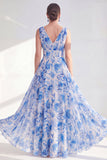 Vestido largo de mija de la novia azul de escote en V