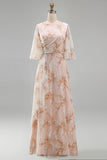 Camisón de Champán Sirena con cuello de bateo floral con volantes largo vestido de madre de la novia