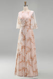Camisón de Champán Sirena con cuello de bateo floral con volantes largo vestido de madre de la novia