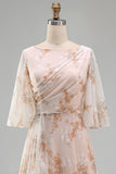 Camisón de Champán Sirena con cuello de bateo floral con volantes largo vestido de madre de la novia