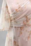 Camisón de Champán Sirena con cuello de bateo floral con volantes largo vestido de madre de la novia