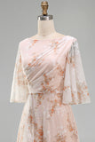 Camisón de Champán Sirena con cuello de bateo floral con volantes largo vestido de madre de la novia