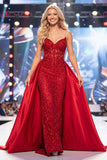 Vestido largo de concurso con corsé transparente y cuentas con corsé de mermaid Red Sirena y faja