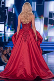 Vestido largo de concurso con corsé transparente Red Mermaid y fajilla