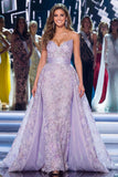 Vestido largo de concurso con fajilla con brillante Sirena Lila y Cariño Brillante