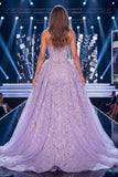 Corsé Lila Sweetheart Vestido de concurso con abertura larga y faja