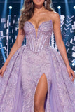 Corsé Lila Sweetheart Vestido de concurso con abertura larga y faja