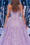 Corsé Lila Sweetheart Vestido de concurso con abertura larga y faja