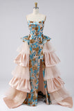 Vestido largo de concurso sin tirantes con fajilla de sirenas brillantes y brillantes de lentejuelas azules