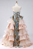 Vestido largo de concurso sin tirantes con fajilla de sirenas brillantes y brillantes de lentejuelas azules