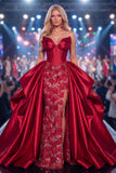 Vestido largo de concurso Sweetheart Burgundy Sirena con cuentas y faja