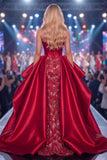 Vestido largo de concurso Sweetheart Burgundy Sirena con cuentas y faja