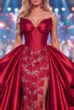 Vestido largo de concurso Sweetheart Burgundy Sirena con cuentas y faja