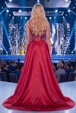Vestido largo de concurso con corsé burdeos sirena y banda