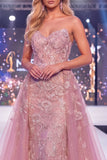 Vestido largo de concurso floral con corsé de cuentas Sirena y corsé con cuentas y faja