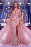 Vestido largo de concurso largo floral con cuello de belleza sirena con escote en V