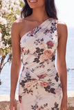 Vestido Maxi Floral de Sirena Marfil de un solo hombro