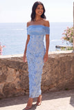 Vestido Maxi Azul Bodycon Con Espaldas Con Textura Corporal Con Aplicaciones Florales