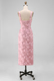 Vestido midi floral midi con cuello cuadrado de cuello rosa Bodycon lentejuelas
