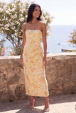 Vestido Bodycon Gruñido Bodycon Amarillo Sin tirantes con Abertura