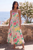 Vestido Midi sin tirantes en línea A de flor rosa Narciso