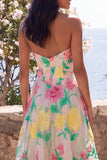 Vestido Midi sin tirantes en línea A de flor rosa Narciso