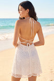 Vestido Mini Con Cuentas Marfil A Halter