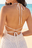Vestido Mini Con Cuentas Marfil A Halter