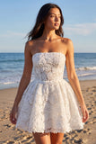 Vestido blanco A Short Tire Floral de encaje floral