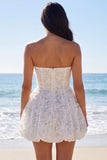 Corsé floral A Line Short Vestido blanco pequeño