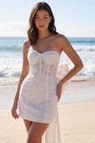 Vestido mini corsé bodycon bodycon sin tirantes y lazos de marfil