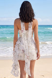 Vestido blanco pequeño bodycon con volantes florales sin tirantes