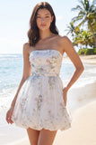 Vestido blanco Pequeño A Line, floral sin tirantes