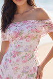 Vestido blanco A Little Color Floral Línea A Little Shoulder