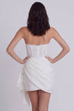 Corsé sin tirantes de encaje bodycon vestido blanco pequeño