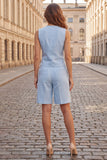 Trajes de mujer sin mangas de dos piezas, de un solo pecho y escote en V azul claro