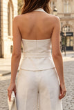 Trajes de mujer sin mangas de dos piezas con escote halter, de marfil y cinturón