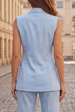Trajes de mujer slim fit de dos piezas, de doble cruzamento azul azul claro con pico de pico