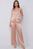 Trajes de mujer Dusty Rose de dos piezas con cuello en V y bolsillos