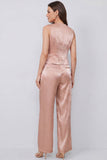 Trajes de mujer Dusty Rose de dos piezas con cuello en V y bolsillos
