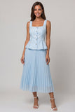 Vestido de trabajo midi de cuello plisado azul cielo