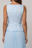 Vestido de trabajo midi de cuello plisado azul cielo