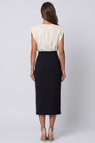 Vestido de trabajo midi de cuello redondo en marfil y negro con abertura