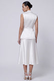 Vestido de trabajo Midi de 2 piezas con solapa con pico de marfil