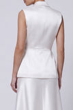 Vestido de trabajo Midi de 2 piezas con solapa con pico de marfil