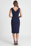 Traje de trabajo midi azul marino Bodycon escote en V con abertura